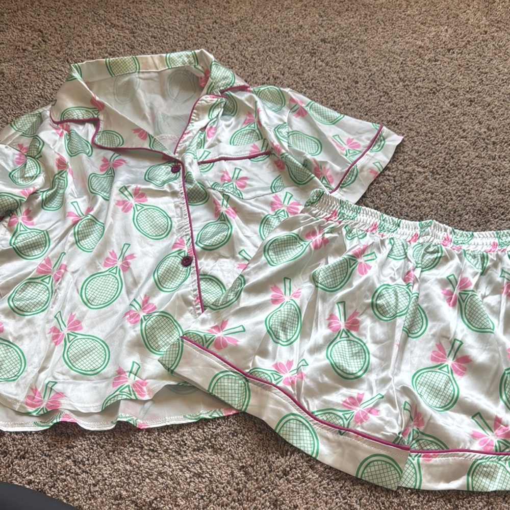 Kids Pajamas with Tennis Print - Green and Pink
